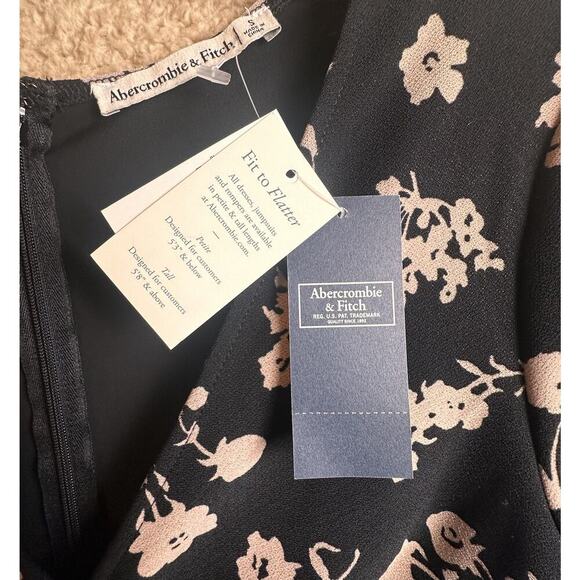 Abercrombie & Fitch NWT Black Pink Floral Long Sleeve O Ring V Neck Mini Dress S - Picture 8 of 16